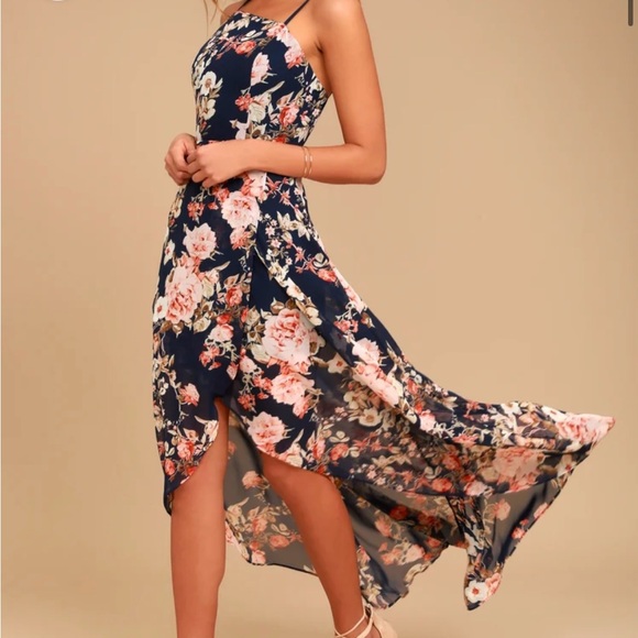 Lulus Dresses & Skirts - Lulu's Navy Floral Maxi Dress with Pink Blooms